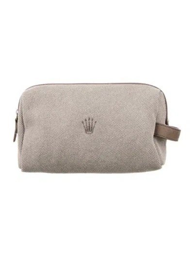 Pre-owned Rolex Leather-trimmed Canvas Cosmetic Bag In Neutral