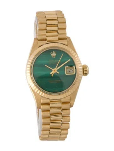 Pre-owned Rolex Malachite Dial Datejust Watch, 26mm In Multi