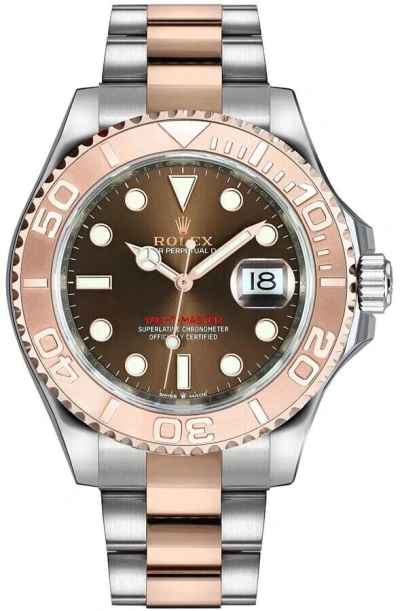Pre-owned Rolex Men's  Yacht-master 40 2 Tone Rose Gold Brown Dial Luxury Watch 126621