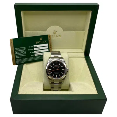 Pre-owned Rolex Milgauss 40mm 116400 Steel Black Dial Orange Hand Automatic Watch B&p