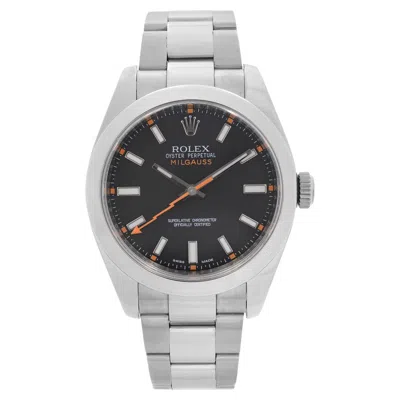 Pre-owned Rolex Milgauss Steel Black Dial Orange Hand Automatic Mens Watch 116400