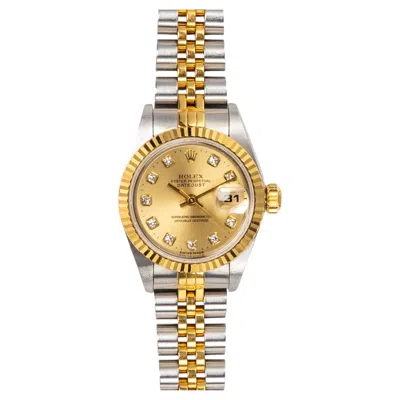 Pre-owned Rolex Mini Datejust 26mm 69173 Champagne Big Diamond Dial Ss/yg 2000 Box And Pap In Multi
