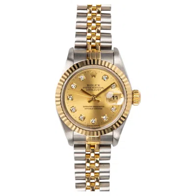 Pre-owned Rolex Mini Datejust 26mm 69173g Champagne Big Diamond Dial Ss/yg 1999 In Multi