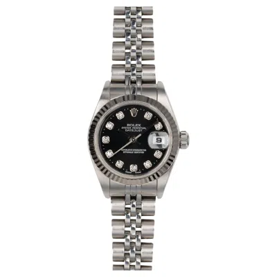 Pre-owned Rolex Mini Datejust 26mm 79174g Black Diamond Dial 18k Fluted Bezel F9 Serial 20