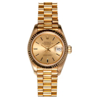 Pre-owned Rolex Mini Datejust 69178 26mm Champagne Stick Dial 18k Yg 8.1m Serial 1985 In Multi
