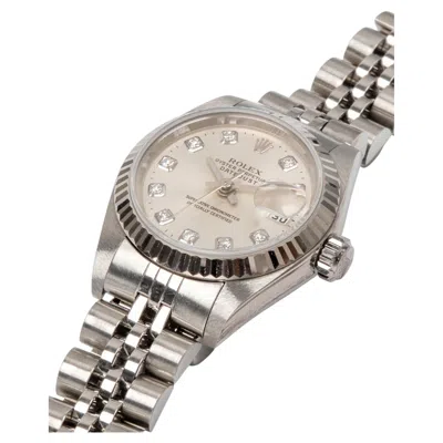 Pre-owned Rolex Mini Datejust 79174 26mm Silver Diamond Dial 18k Wg Fluted Bezel Steel 200 In Multi