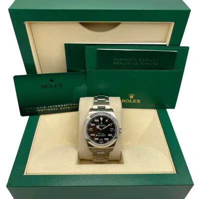 Pre-owned Rolex Mint  Air-king Green Hand Steel Black Dial Automatic Watch 116900