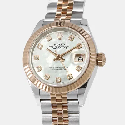 Pre-owned Rolex Mop 18k Rose Gold Stainless Steel Datejust 279171 Automatic Women's Wristwatch 28 Mm In Silver