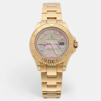 Pre-owned Rolex Mother Of Pearl 18k Yellow Gold Yacht Master 16628 Women's Wristwatch 40 Mm