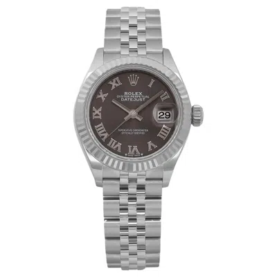 Pre-owned Rolex New 2024  Datejust 28mm Gold Bezel Steel Gray Roman Dial Watch 279174