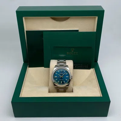 Pre-owned Rolex New Discontinued Stickered  Milgauss 40 Steel Z Blue Dial Watch 116400gv
