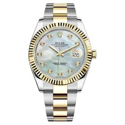 Pre-owned Rolex New  Datejust 18k Yellow Gold Steel White Mop Diamond Dial Watch 126333