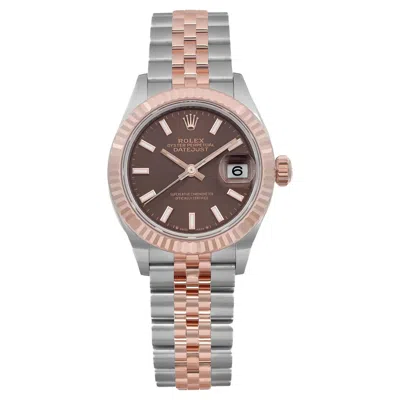 Pre-owned Rolex New  Datejust 28mm 18k Rose Gold Steel Chocolate Dial Ladies Watch 279171 In Red