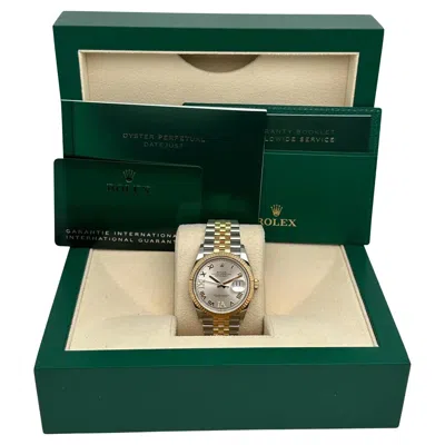 Pre-owned Rolex New  Datejust 36 18k Gold Steel Vi Ix Silver Diamond Dial Watch 126233 In Multi