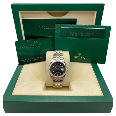 Pre-owned Rolex New  Datejust 36mm 126234 Steel White Gold Fluted Black Dial Jubilee Watch