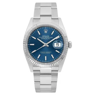 Pre-owned Rolex New  Datejust 36mm Steel 18k White Gold Blue Dial Fluted Watch 126234