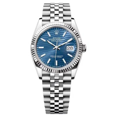 Pre-owned Rolex New  Datejust 36mm Steel White Gold Blue Motif Dial Jubilee Watch 126234