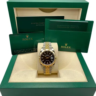Pre-owned Rolex New  Datejust 41 126333 18k Yellow Gold Steel Black Dial Watch B&p
