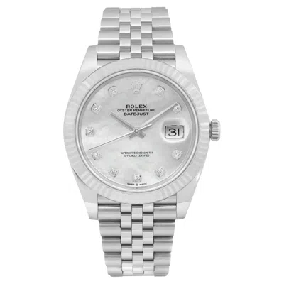 Pre-owned Rolex New  Datejust 41 18k White Gold Steel Mop Diamond Dial Jubilee Watch 126334