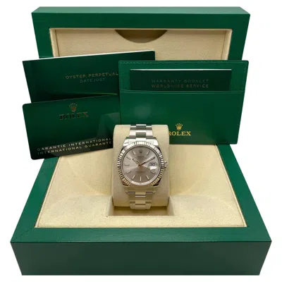 Pre-owned Rolex New  Datejust 41 18k White Gold Steel Silver Dial Automatic Watch 126334