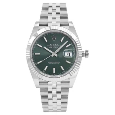 Pre-owned Rolex New  Datejust 41 Steel White Gold Mint Green Dial Automatic Watch 126334