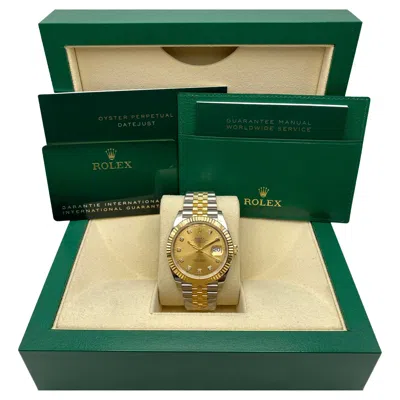 Pre-owned Rolex New  Datejust 41 Yellow Gold Steel Champagne Diamond Dial Watch 126333 B&p
