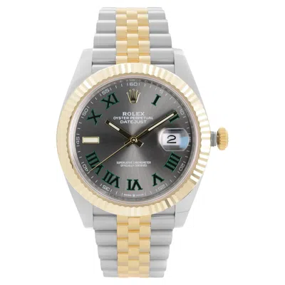 Pre-owned Rolex New  Datejust 41mm 18k Yellow Gold Steel Slate Wimbledon Dial Watch 126333