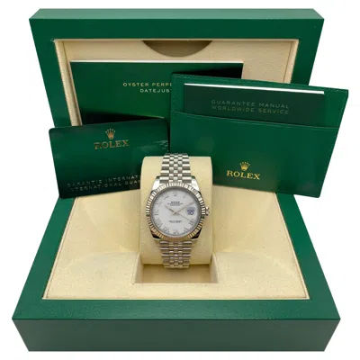 Pre-owned Rolex New  Datejust 41mm Steel Jubilee White Roman Dial Watch 126334