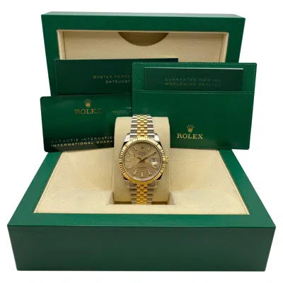 Pre-owned Rolex New  Datejust 41mm Yellow Gold Steel Champagne Motif Dial Watch 126333 B&p