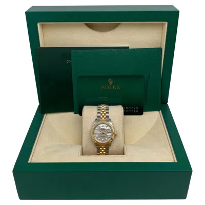 Pre-owned Rolex New  Lady Datejust 28 18k Yellow Gold Steel Mop Diamond Dial Watch 279173