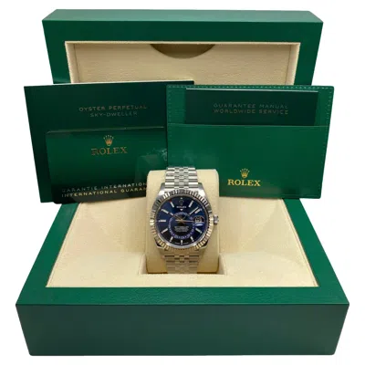Pre-owned Rolex New  Sky-dweller Jubilee Steel 18k White Gold Blue Dial Watch 336934
