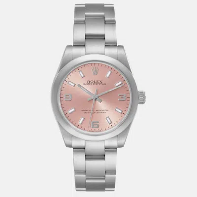 Pre-owned Rolex Non-date Midsize Salmon Dial Steel Ladies Watch 31 Mm In Pink