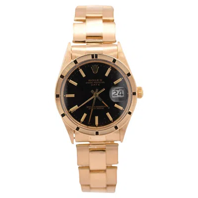 Pre-owned Rolex Op Date 1501 34mm 18k Gold Black Gloss Dial Watch