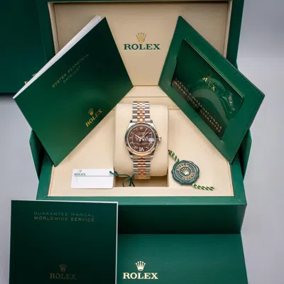 Pre-owned Rolex Oyester Perpetual Datejust 31mm Steel And Rose Gold Chocolate And Diamonds In Red