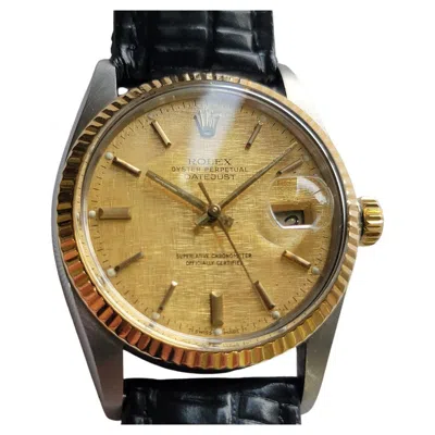 Pre-owned Rolex Oyster 16013 Datejust 36mm 18k Ss Linen Dial Mens 1970s Automatic Ra393c In Multi