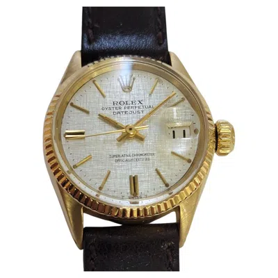 Pre-owned Rolex Oyster 6517 Lady Datejust 18k Gold 25mm 1950s Linen Dial Automatic Ra703b In Multi