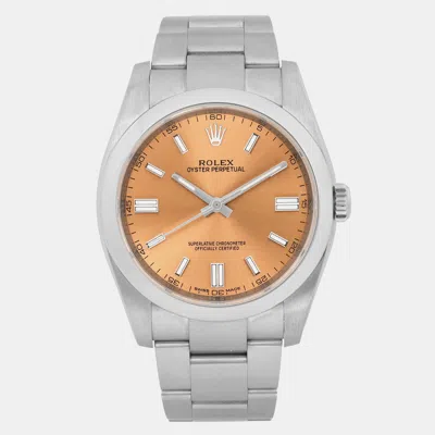 Pre-owned Rolex Oyster Perpetual 116000 Automatic Grape Dial Stainless Steel Men's Wristwatch 36 Mm In Orange