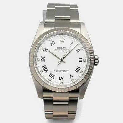 Pre-owned Rolex Oyster Perpetual 116034 White Stainless Steel Automatic Men Wristwatch 36mm