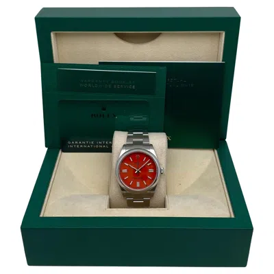 Pre-owned Rolex Oyster Perpetual 124300 41mm Steel Coral Red Dial Oyster Watch