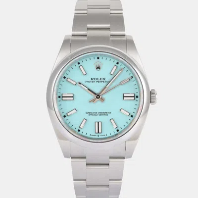Pre-owned Rolex Oyster Perpetual 124300 Steel Turquoise Dial Men's Wristwatch 41 Mm In Blue