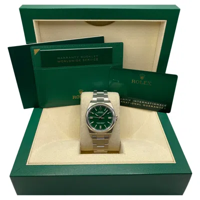 Pre-owned Rolex Oyster Perpetual 126000 Steel 36mm Green Dial Automatic Watch Box Papers