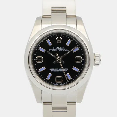 Pre-owned Rolex Oyster Perpetual 176200 Black Stainless Steel Automatic Women Wristwatch 26mm