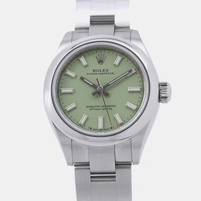 Pre-owned Rolex Oyster Perpetual 276200 Green Stainless Steel Men Wristwatch 28mm