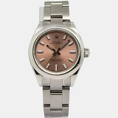 Pre-owned Rolex Oyster Perpetual 276200 Pink Stainless Steel Automatic Women Wristwatch 28mm