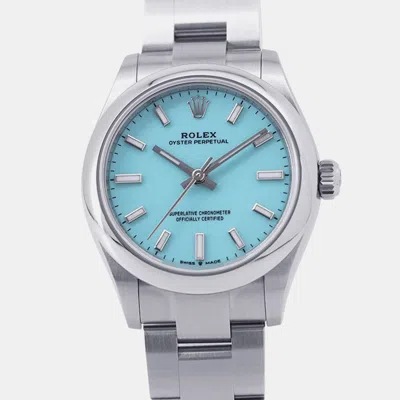 Pre-owned Rolex Oyster Perpetual 277200 Blue Stainless Steel Automatic Women's Watches 31mm