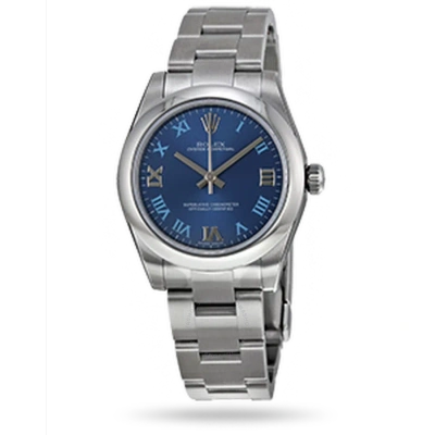 Rolex Oyster Perpetual 31 Mm Azzuro Blue Dial Stainless Steel Bracelet Automatic Ladies Watch 177200 In Metallic