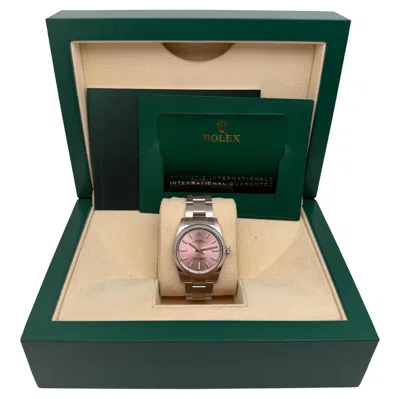 Pre-owned Rolex Oyster Perpetual 34mm Steel Pink Dial Midsize Watch 124200