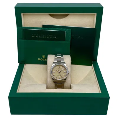 Pre-owned Rolex Oyster Perpetual 36 126000 Steel Beige Dial Automatic Watch Box Paper In Brown