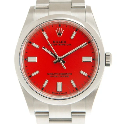 Rolex Oyster Perpetual 36 Automatic Chronometer Coral Red Dial Watch 126000crlrdso In White