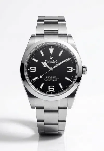 Rolex Oyster Perpetual 39 Explorer With Black Dial In Silver